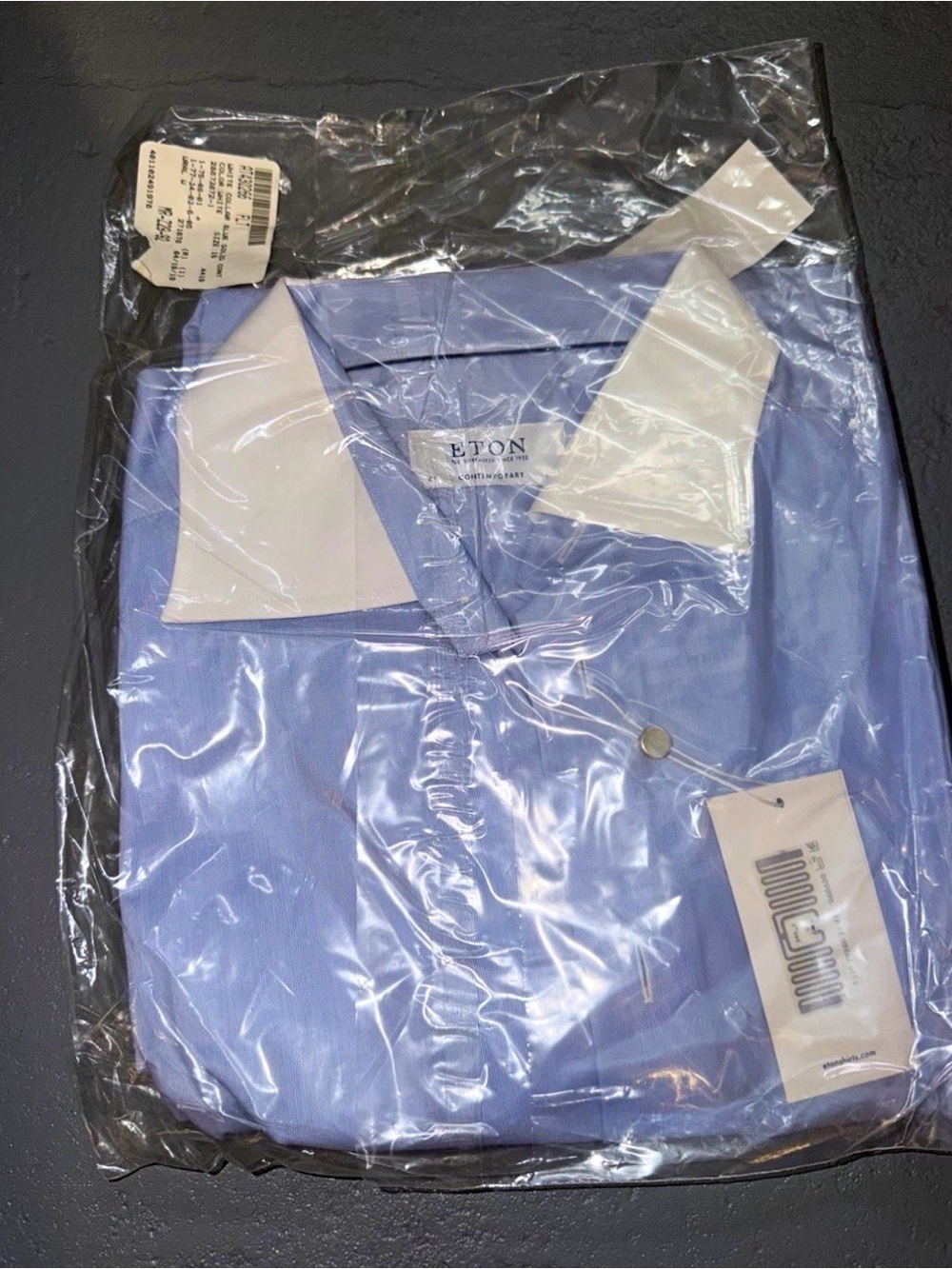 NWT SEALED ETON Mens Blue Solid Contemporary White Collar Dress Shirt Size 41 16